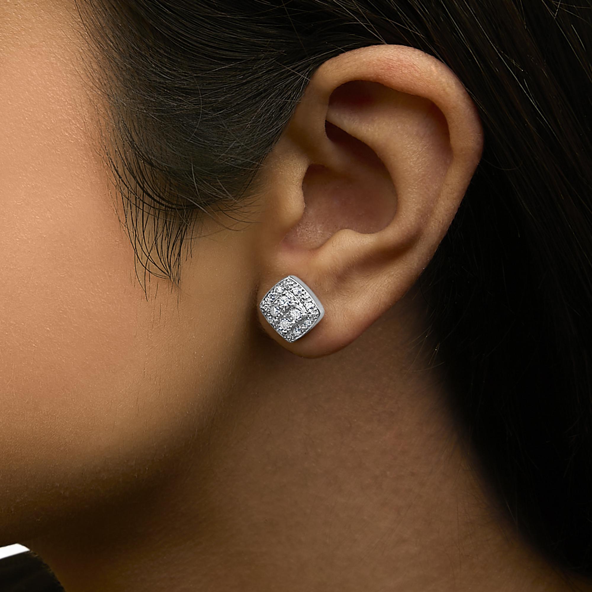 .925 Sterling Silver 1/4 cttw Round Cut Diamond Square Shape Milgrain Stud Earrings (I-J Color, I3 Clarity)