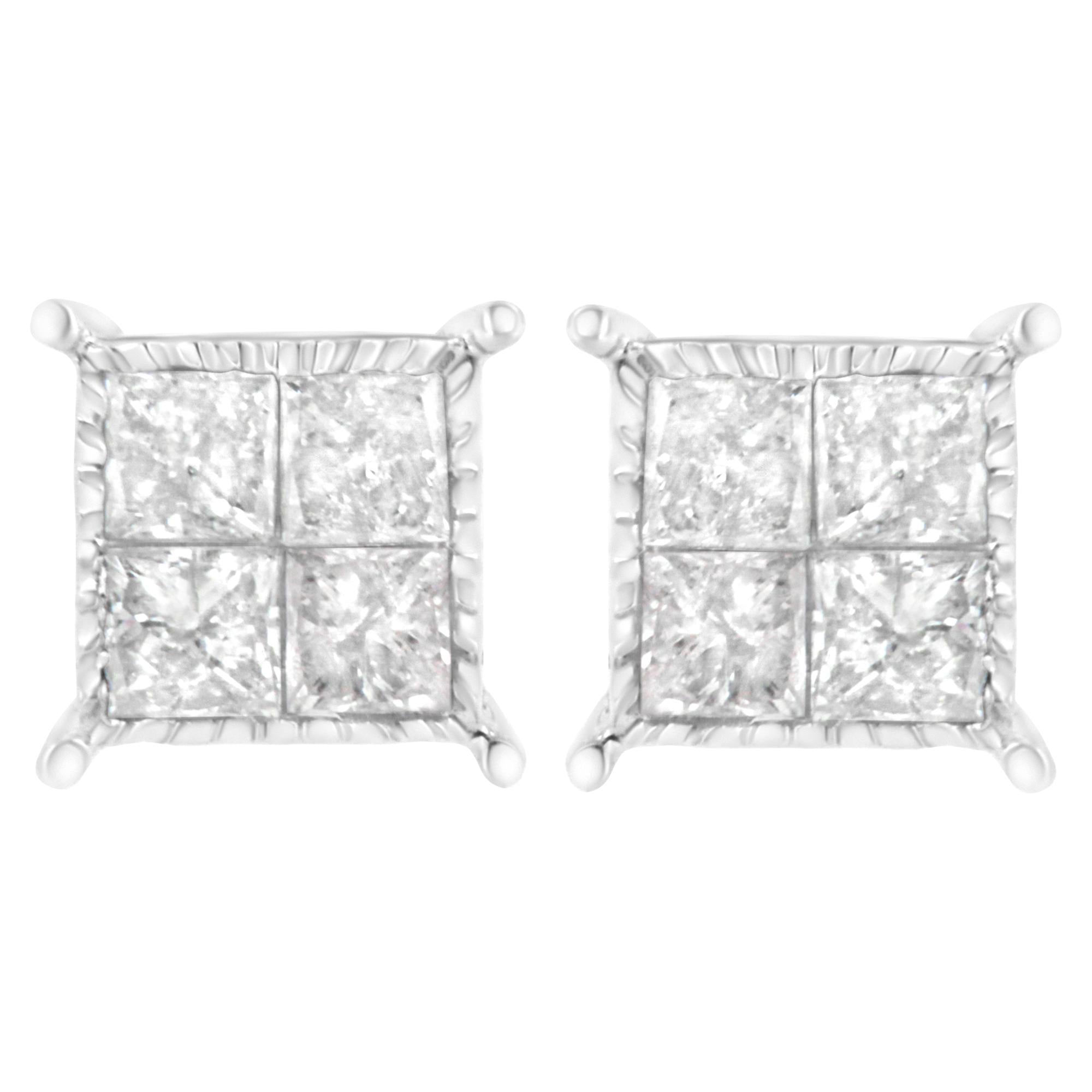 Sterling Silver 3/4 cttw Composite Diamond Stud Earrings (I-J, I2-I3)
