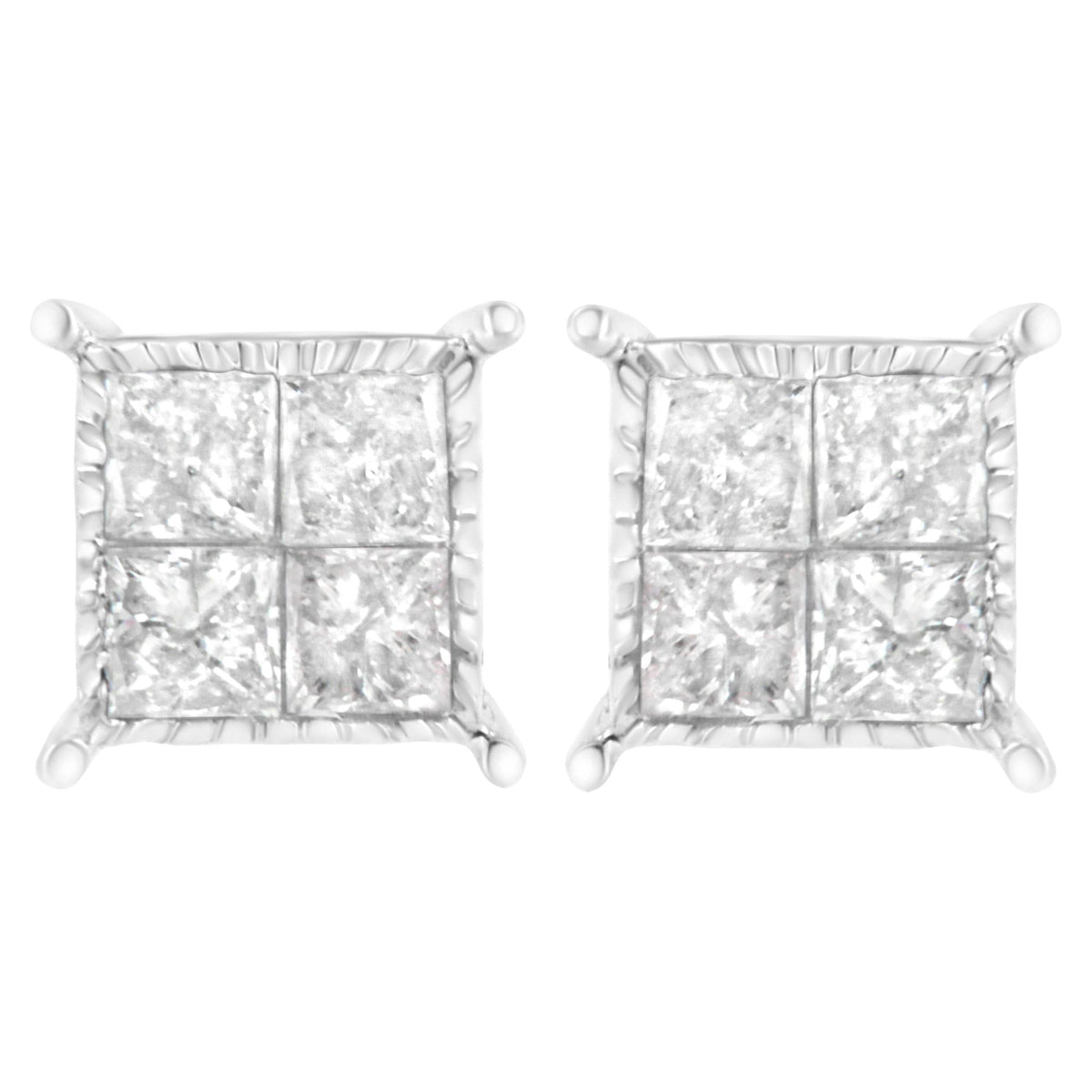 Sterling Silver 3/4 cttw Composite Diamond Stud Earrings (I-J, I2-I3)
