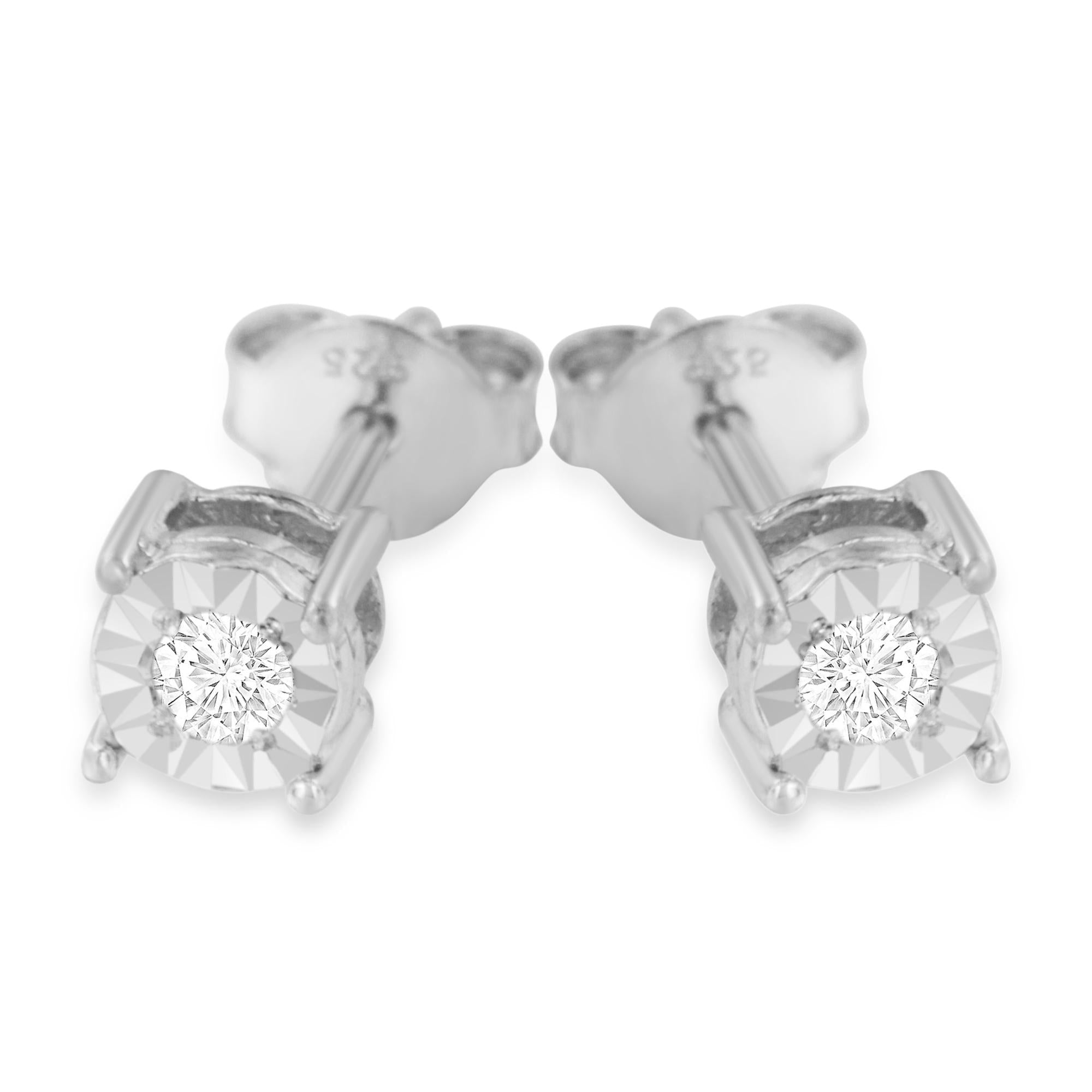 .925 Sterling Silver 1/5 Cttw Round Near Colorless Diamond Miracle-Set Stud Earrings