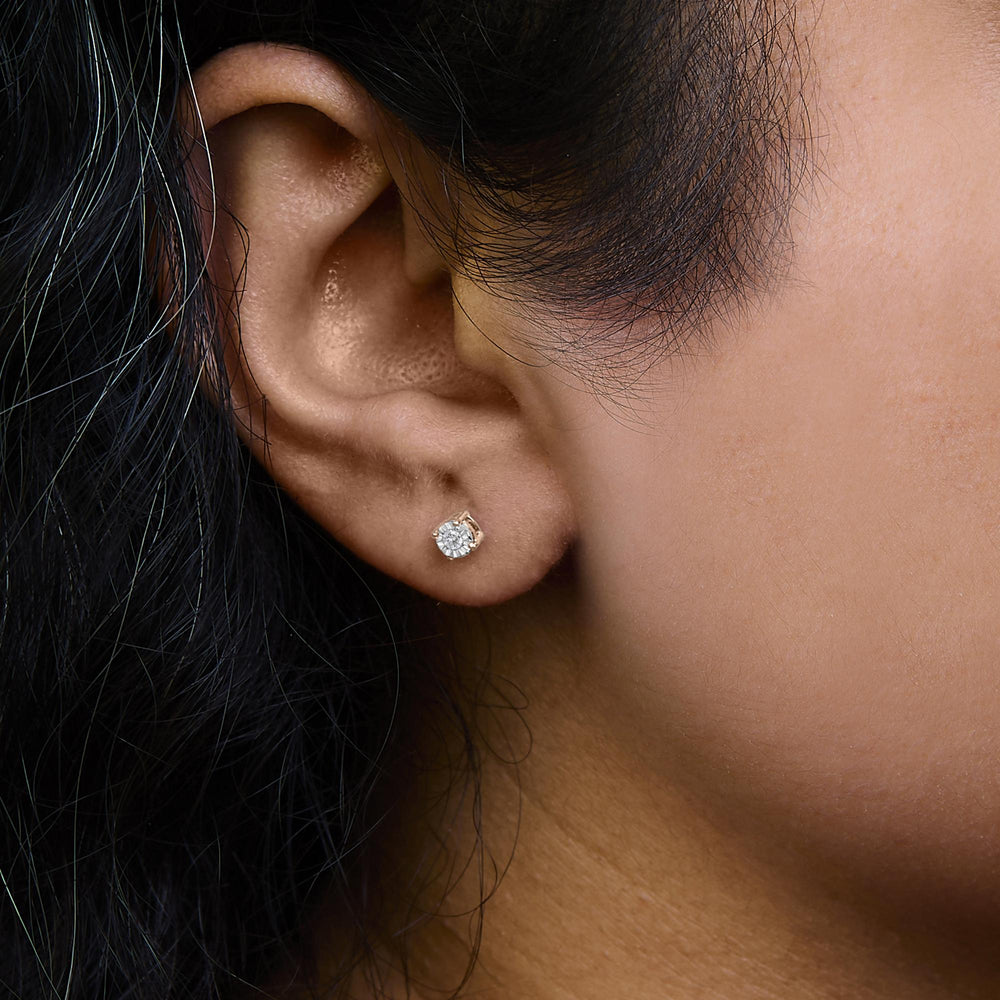 .925 Sterling Silver 1/10 Cttw Round Brilliant-Cut Lab Grown Diamond Miracle-Set Stud Earrings (F-G Color, VS1-VS2 Clarity)