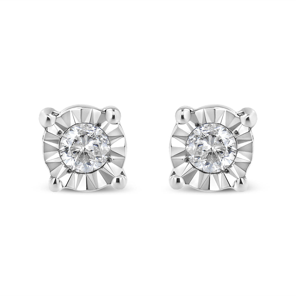 .925 Sterling Silver 1/10 Cttw Round Brilliant-Cut Diamond Miracle-Set Stud Earrings