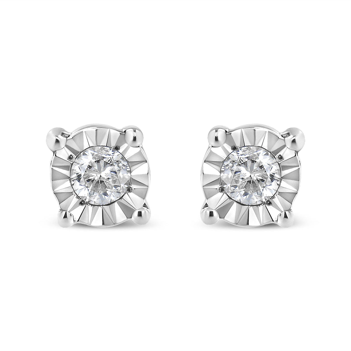.925 Sterling Silver 1/10 Cttw Round Brilliant-Cut Diamond Miracle-Set Stud Earrings