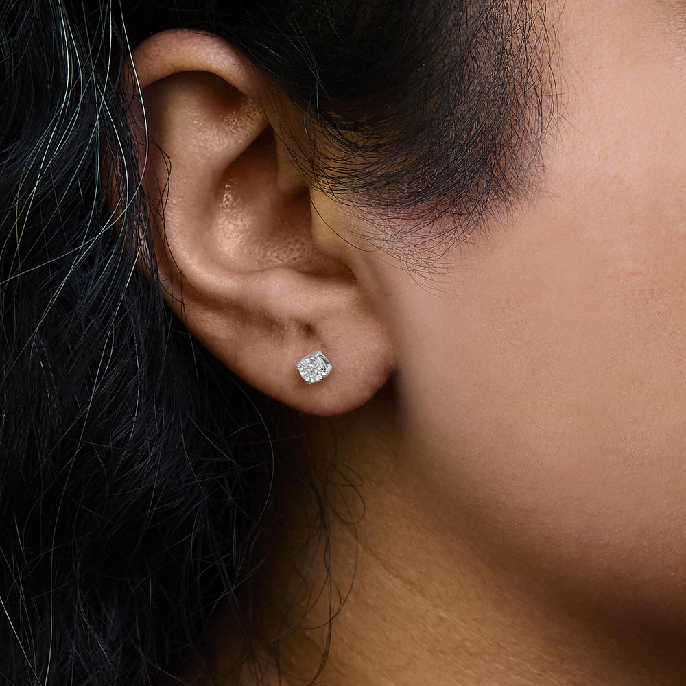 .925 Sterling Silver 1/10 Cttw Round Brilliant-Cut Lab Grown Diamond Miracle-Set Stud Earrings (F-G Color, VS1-VS2 Clarity)