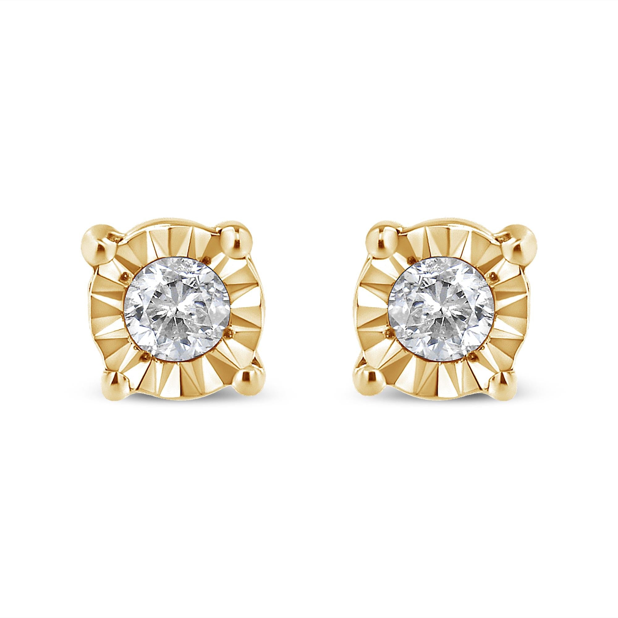 .925 Sterling Silver 1/10 Cttw Round Brilliant-Cut Diamond Miracle-Set Stud Earrings