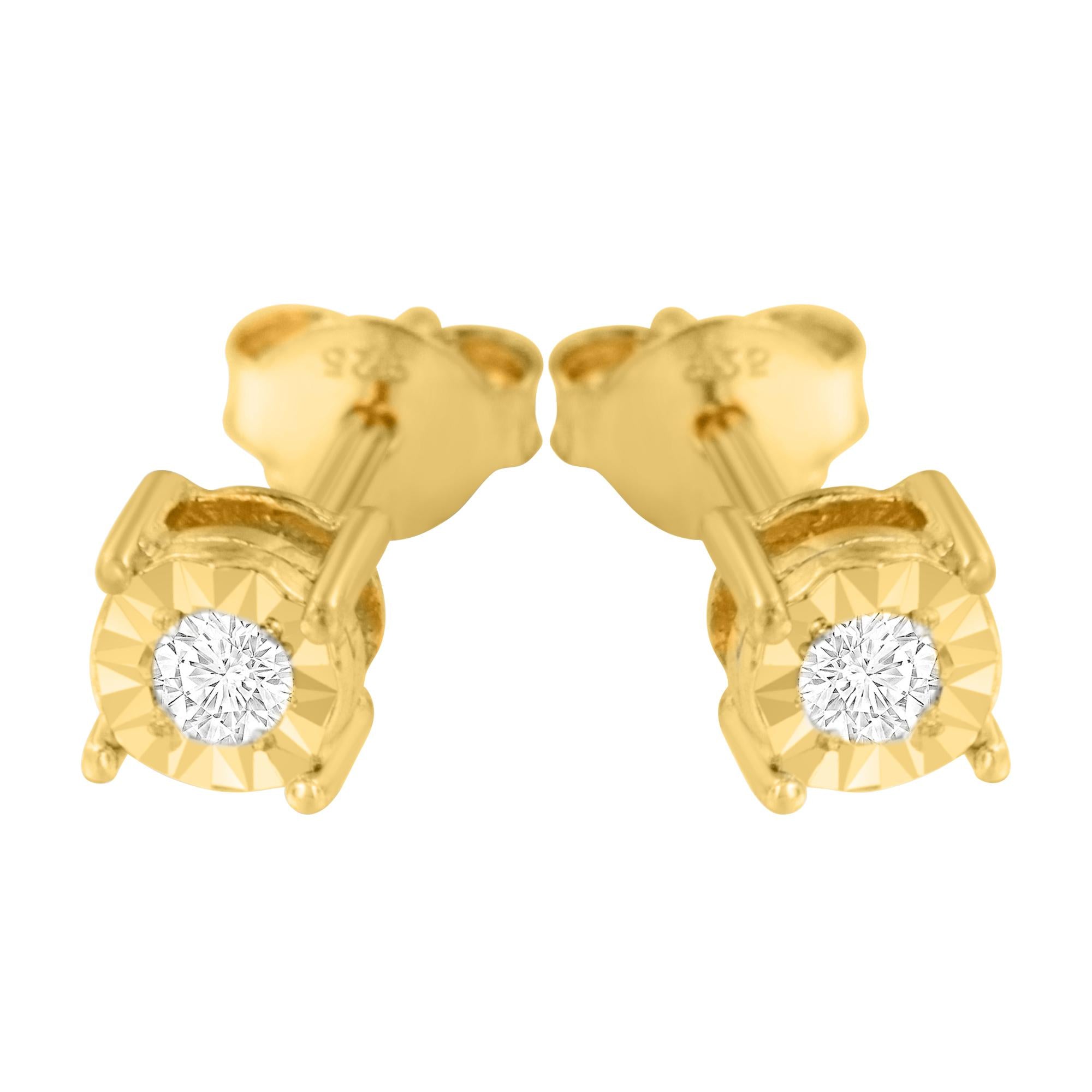 .925 Sterling Silver 1/10 Cttw Round Brilliant-Cut Diamond Miracle-Set Stud Earrings
