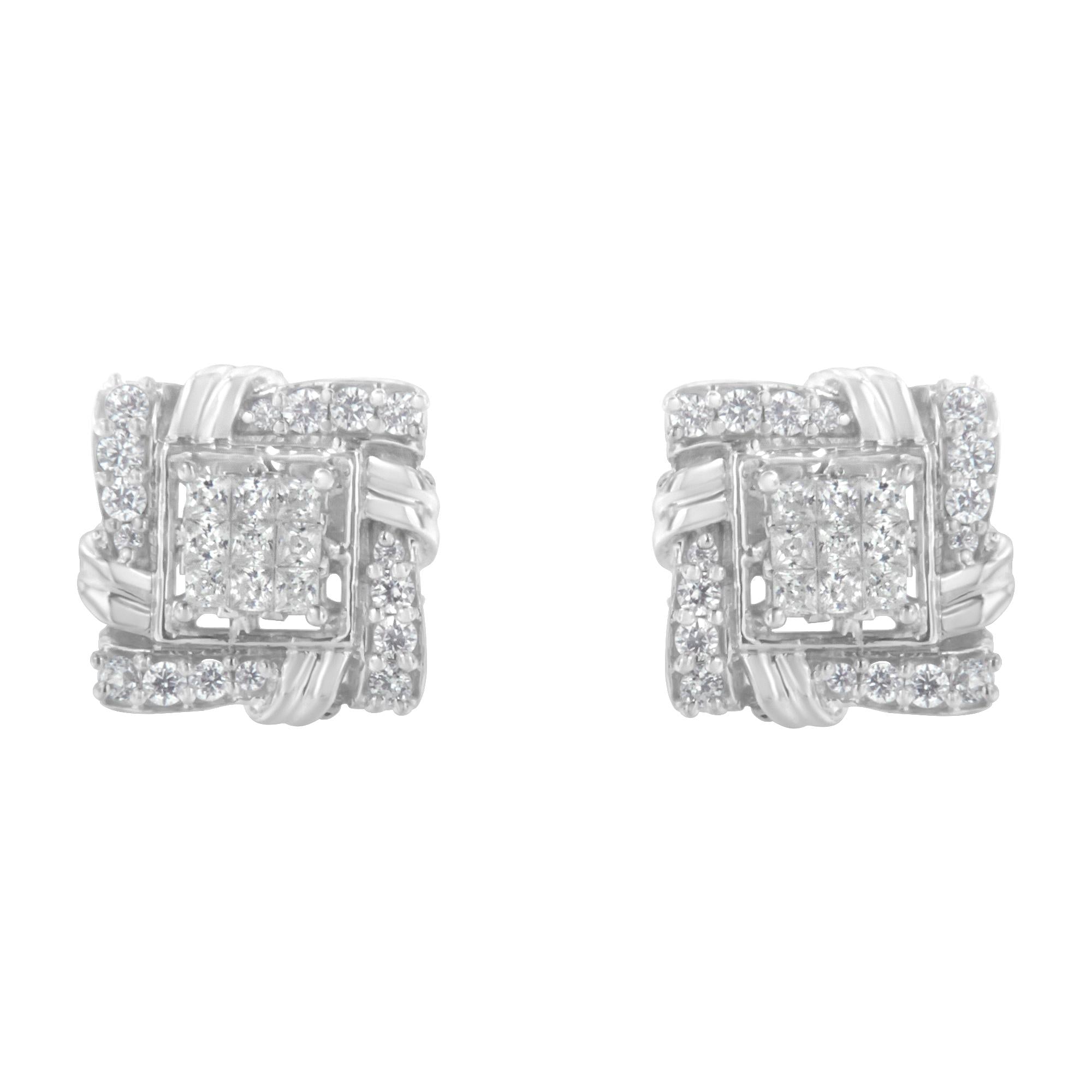 .925 Sterling Silver 1/2 Cttw Round-Cut Diamond Stud Earrings (I-J Color, I1-I2 Clarity)