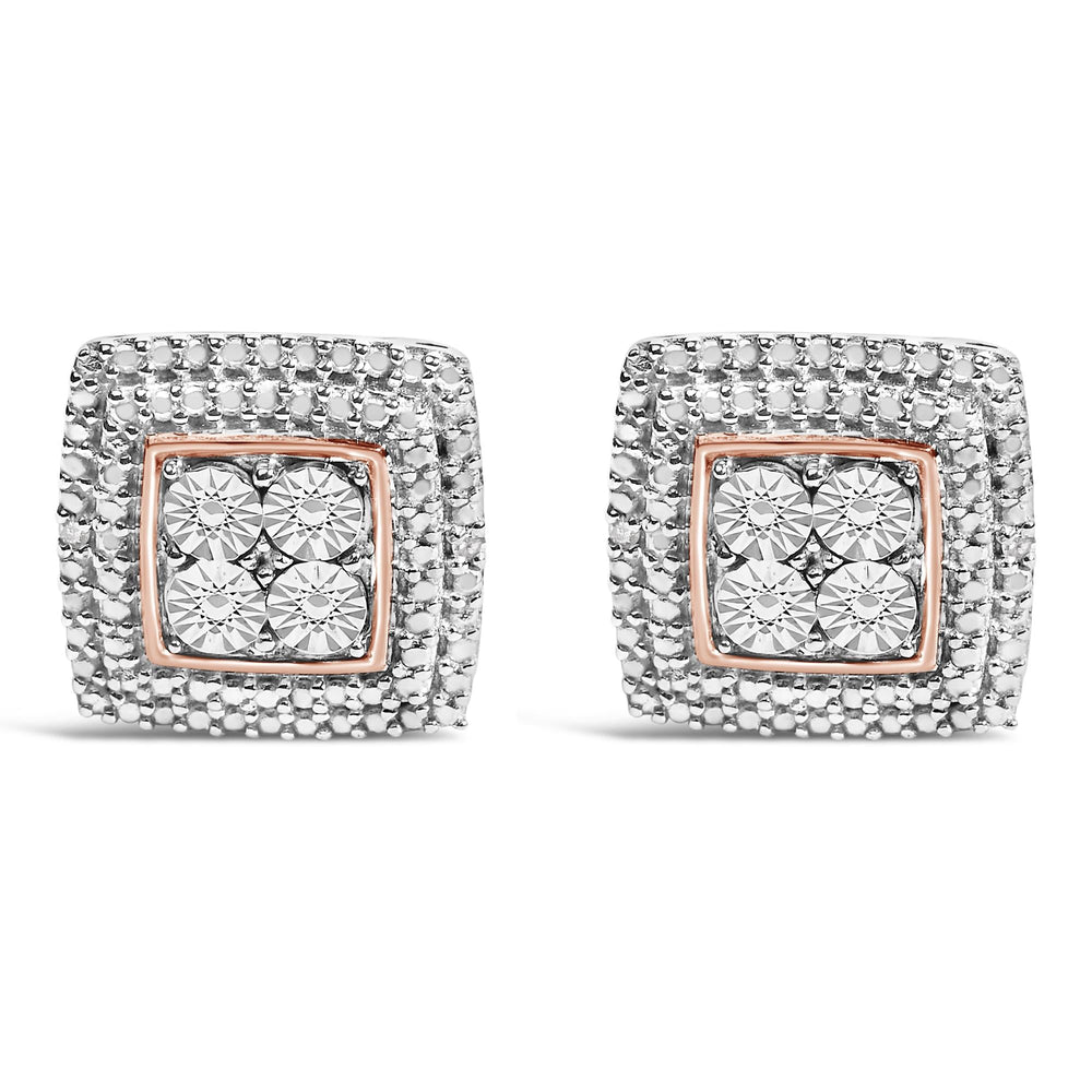 .925 Sterling Silver Diamond Accented Square Shaped Milgrain Stud Earrings (I-J Clarity, I3 Color)