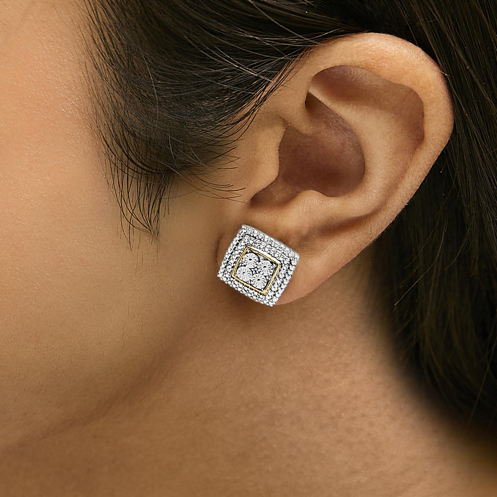 .925 Sterling Silver Diamond Accented Square Shaped Milgrain Stud Earrings (I-J Clarity, I3 Color)