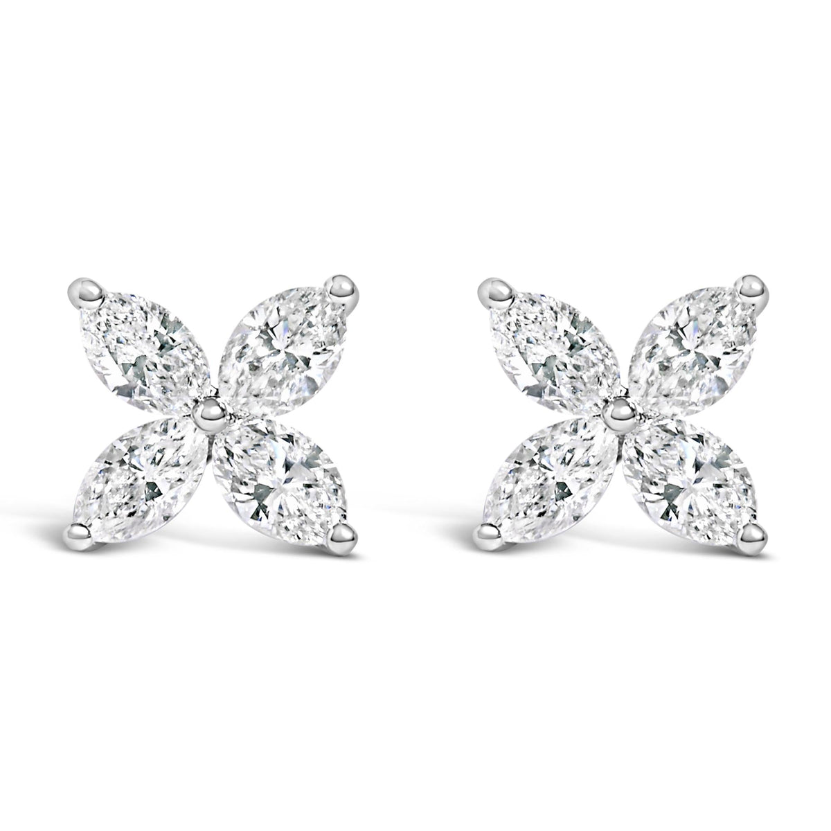 14K White Gold 1.0 Cttw Lab Grown Marquise Diamond 8 Stone Floral Leaf Stud Earrings (F-G Color, VS2-SI1 Clarity)