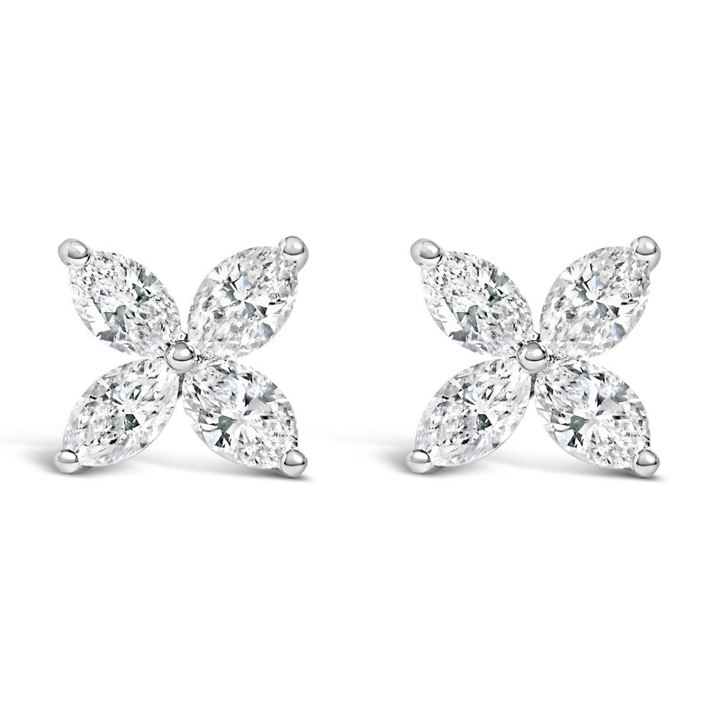 14K White Gold 1.0 Cttw Marquise Diamond 8 Stone Floral Leaf Stud Earrings (H-I Color, SI2-I1 Clarity)