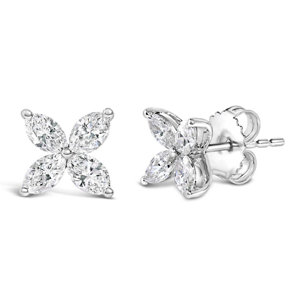 14K White Gold 1.0 Cttw Marquise Diamond 8 Stone Floral Leaf Stud Earrings (H-I Color, SI2-I1 Clarity)