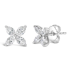 14K White Gold 1.0 Cttw Marquise Diamond 8 Stone Floral Leaf Stud Earrings (H-I Color, SI2-I1 Clarity)