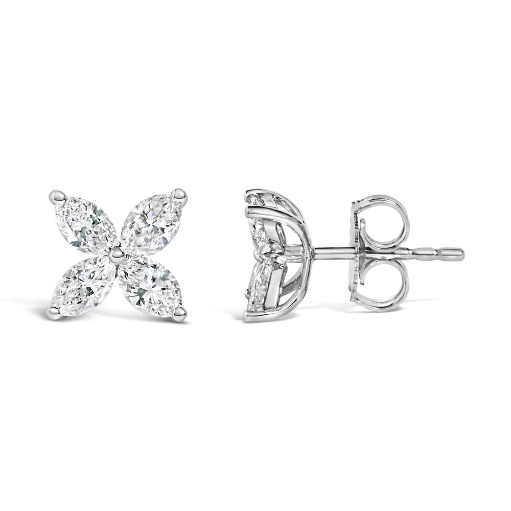 14K White Gold 1.0 Cttw Marquise Diamond 8 Stone Floral Leaf Stud Earrings (H-I Color, SI2-I1 Clarity)