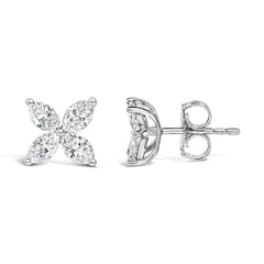 14K White Gold 1.0 Cttw Lab Grown Marquise Diamond 8 Stone Floral Leaf Stud Earrings (F-G Color, VS2-SI1 Clarity)