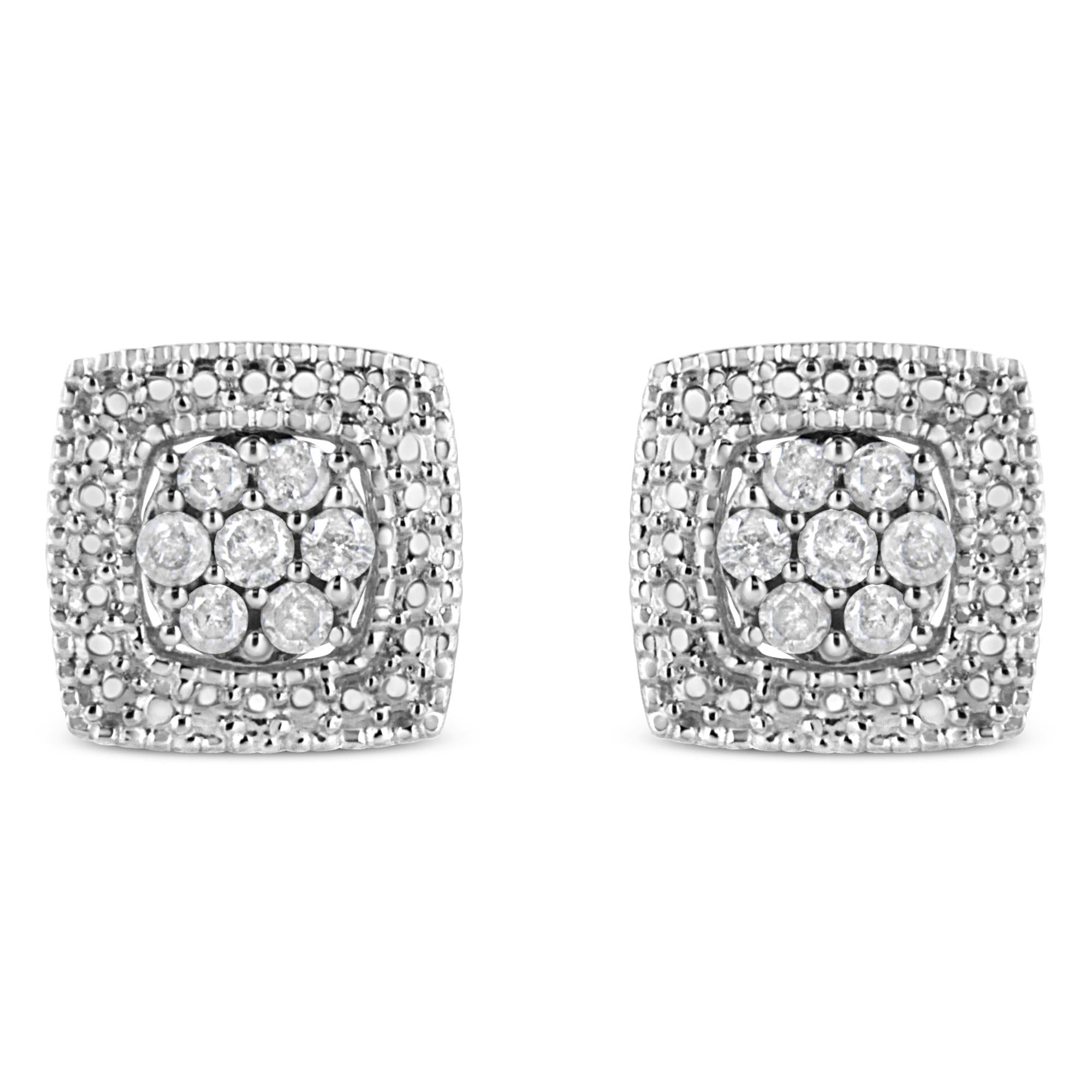 .925 Sterling Silver 1/2 Cttw Diamond Miligrain Square Shape Stud Earrings (I-J Color, I2-I3 Clarity)