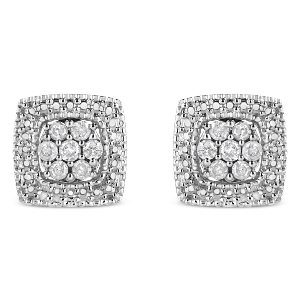 .925 Sterling Silver 1/2 Cttw Diamond Miligrain Square Shape Stud Earrings (I-J Color, I2-I3 Clarity)