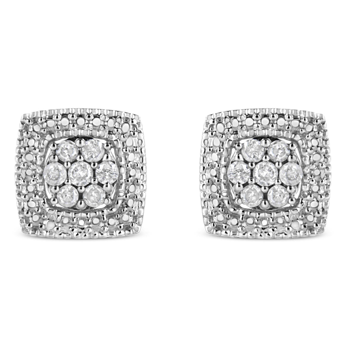 .925 Sterling Silver 1/2 Cttw Diamond Miligrain Square Shape Stud Earrings (I-J Color, I2-I3 Clarity)
