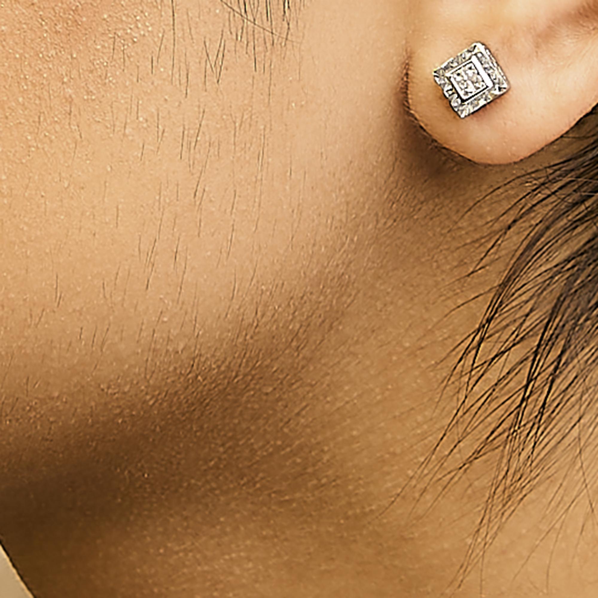 .925 Sterling Silver 1/6 Cttw Invisible Set Princess-Cut Diamond Quad Composite Stud Earrings (H-I Color, I1-I2 Clarity)