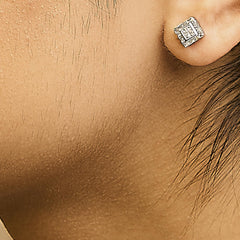 .925 Sterling Silver 1/6 Cttw Invisible Set Princess-Cut Diamond Quad Composite Stud Earrings (H-I Color, I1-I2 Clarity)