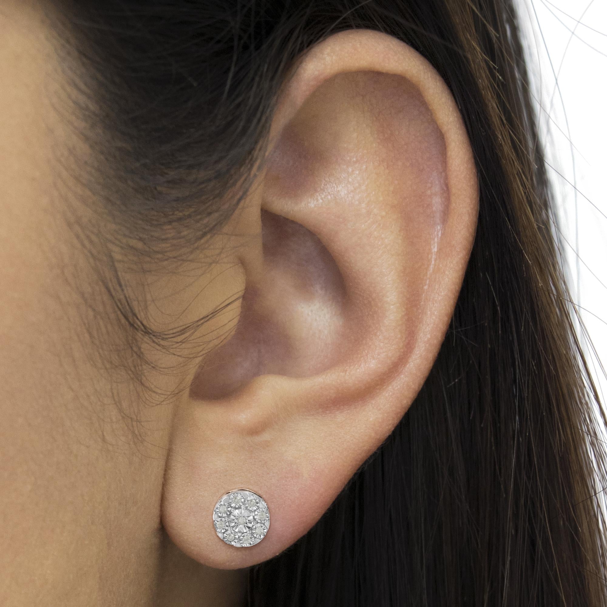 .925 Sterling Silver 1/5 Cttw Diamond Miracle-Set Floral Cluster Push Back Stud Earrings (I-J Color, I2-I3 Clarity)