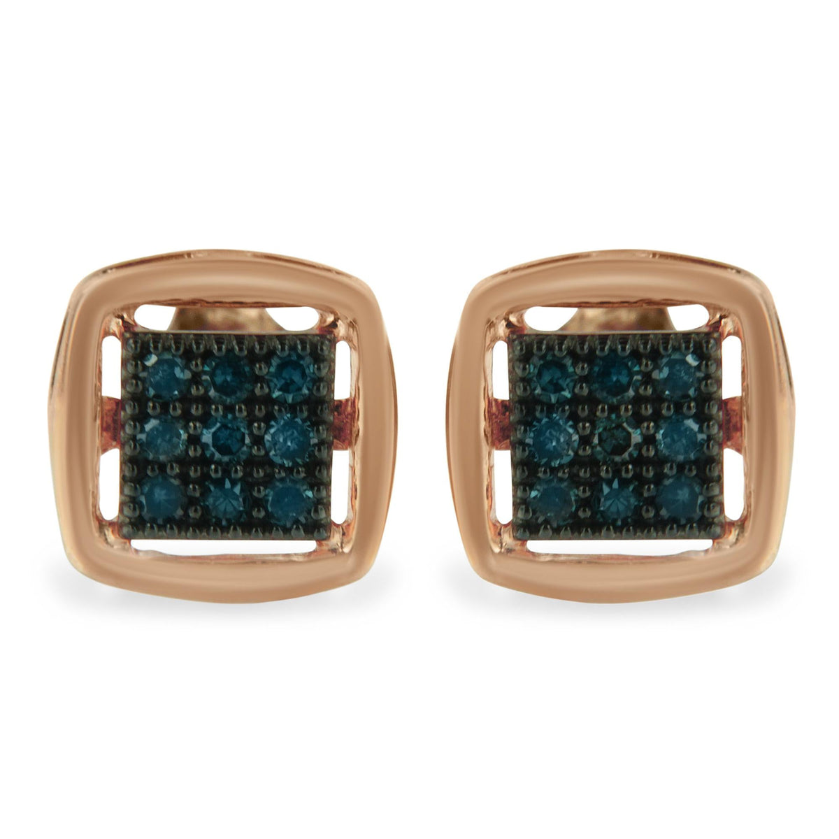 Rose Plated Sterling Silver Rose Cut Treated Diamond Stud Earring (0.25 cttw, Blue Color, I2-I3 Clarity)