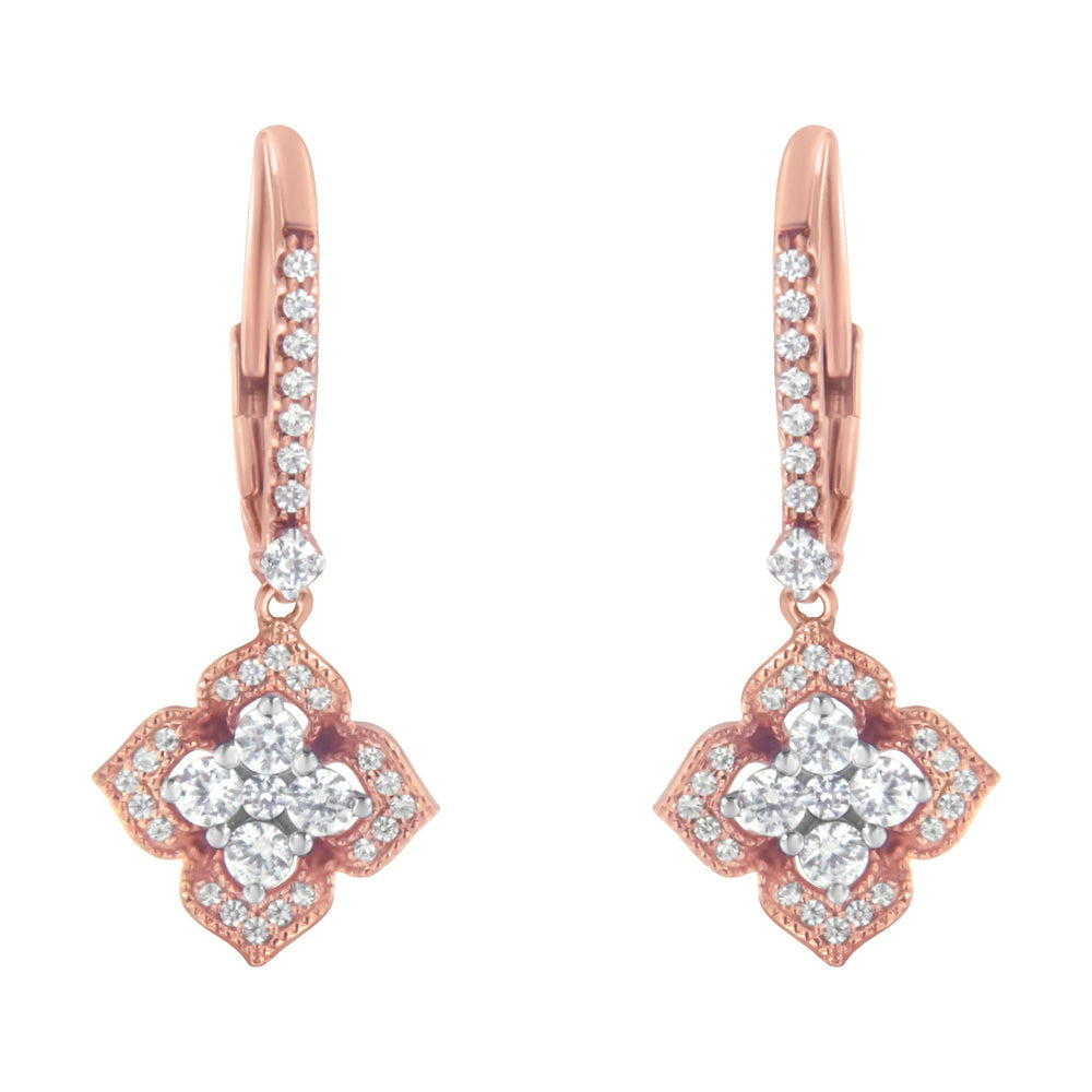 10K Rose Gold 3/4 Cttw Diamond Flower Drop Dangle Earring (I-J Color, I1-I2 Clarity)