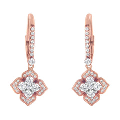 10K Rose Gold 3/4 Cttw Diamond Flower Drop Dangle Earring (I-J Color, I1-I2 Clarity)