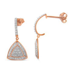 Rose Gold Plated Sterling Silver Round Cut Diamond Fashion Dangle Earrings (0.03 cttw, H-I Color, I2-I3 Clarity)