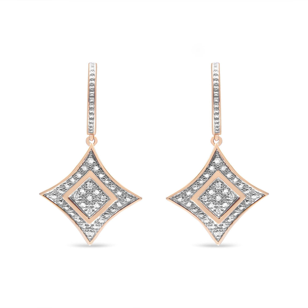 10K Rose Gold Plated Sterling Silver Round Cut Diamond Cushion Dangle Earrings (0.04 cttw, H-I Color, I2-I3 Clarity)