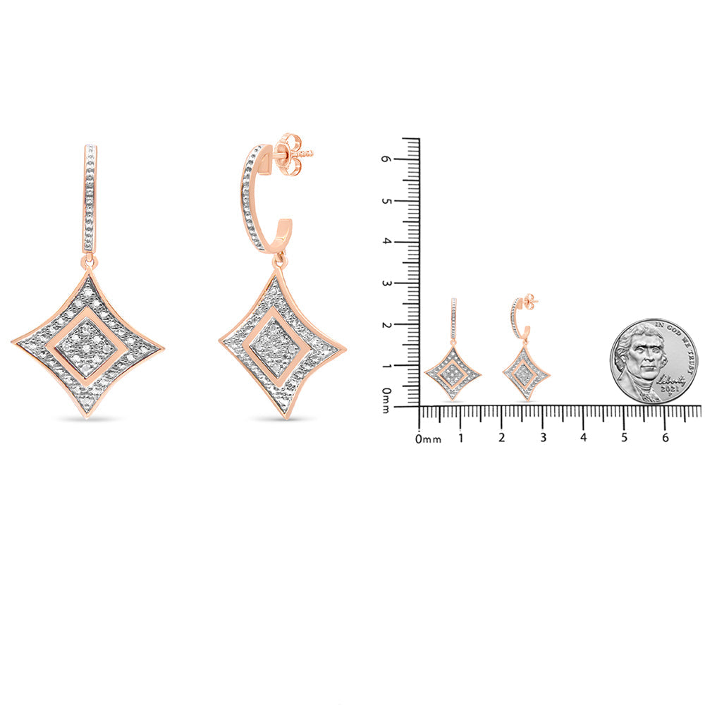 14K Rose Gold Plated .925 Sterling Silver Round-Cut Diamond Accent Dangle Rhombus Earrings (H-I Color, I2-I3 Clarity)