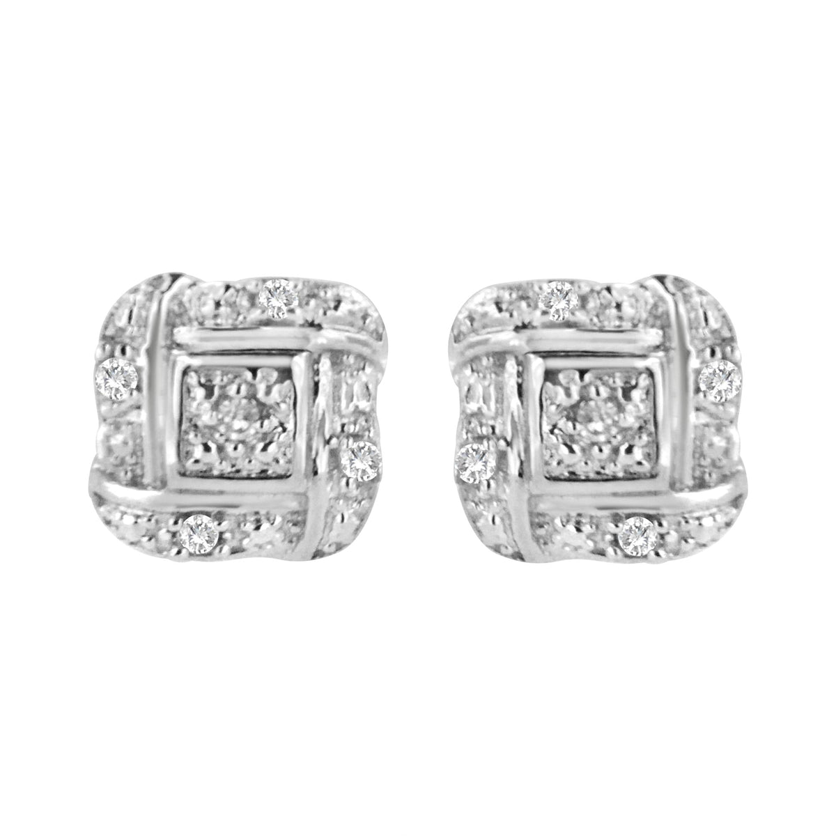 .925 Sterling Silver Round-Cut Diamond Accent Swirl Square Knot Stud Earrings (H-I Color, I2-I3 Clarity)