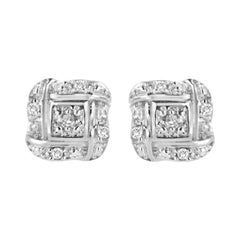 .925 Sterling Silver Round-Cut Diamond Accent Swirl Square Knot Stud Earrings (H-I Color, I2-I3 Clarity)
