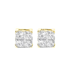 10K Yellow Gold Plated .925 Sterling Silver 1.0 Cttw Princess-Cut Diamond Composite Multi Stone Stud Earrings (J-K Color, SI2-I1 Clarity)
