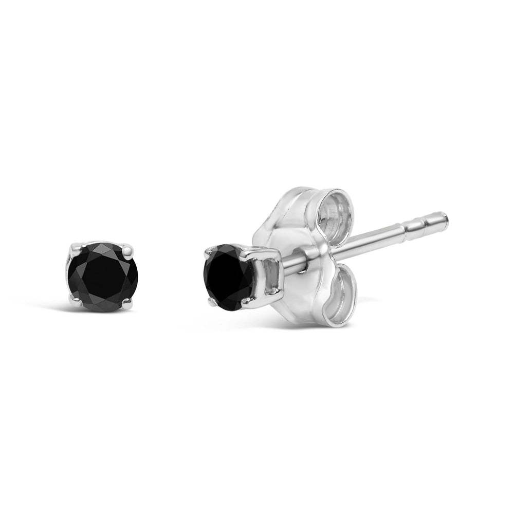 .925 Sterling Silver Black Diamond Solitaire Stud Earrings