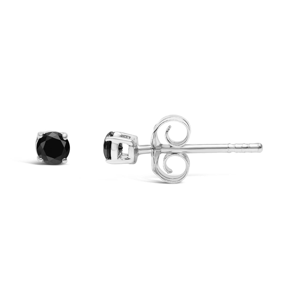 .925 Sterling Silver Black Diamond Solitaire Stud Earrings