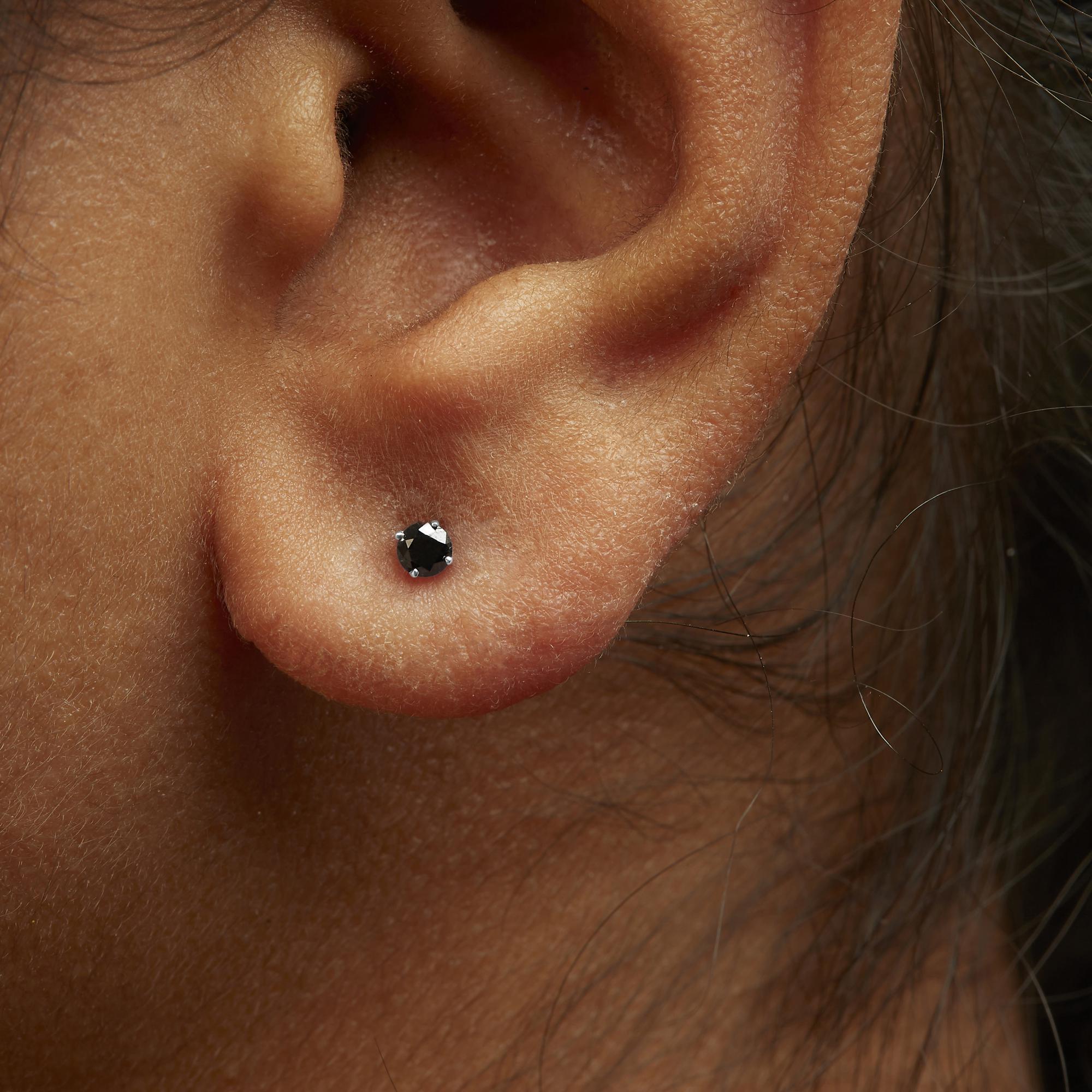 .925 Sterling Silver Black Diamond Solitaire Stud Earrings