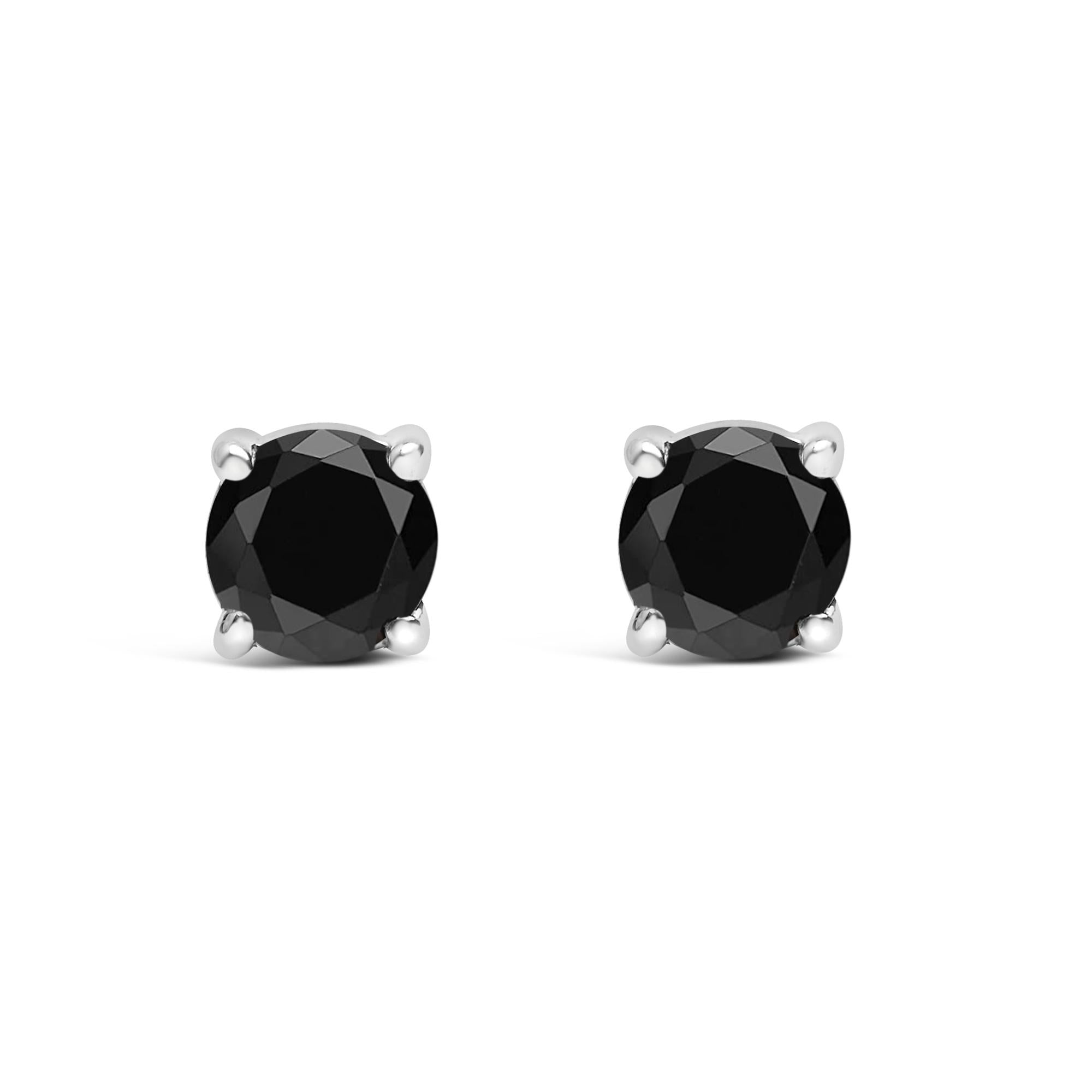 .925 Sterling Silver Black Diamond Solitaire Stud Earrings