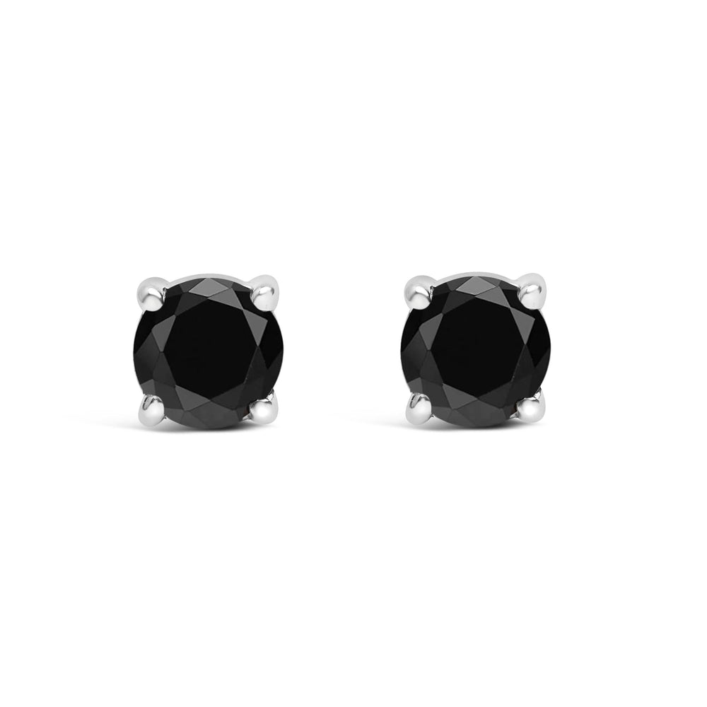 .925 Sterling Silver Black Diamond Solitaire Stud Earrings