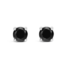 .925 Sterling Silver Black Diamond Solitaire Stud Earrings
