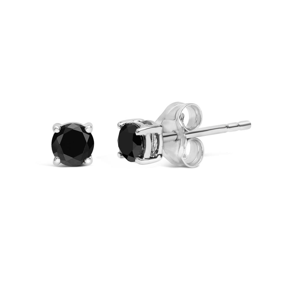.925 Sterling Silver Black Diamond Solitaire Stud Earrings