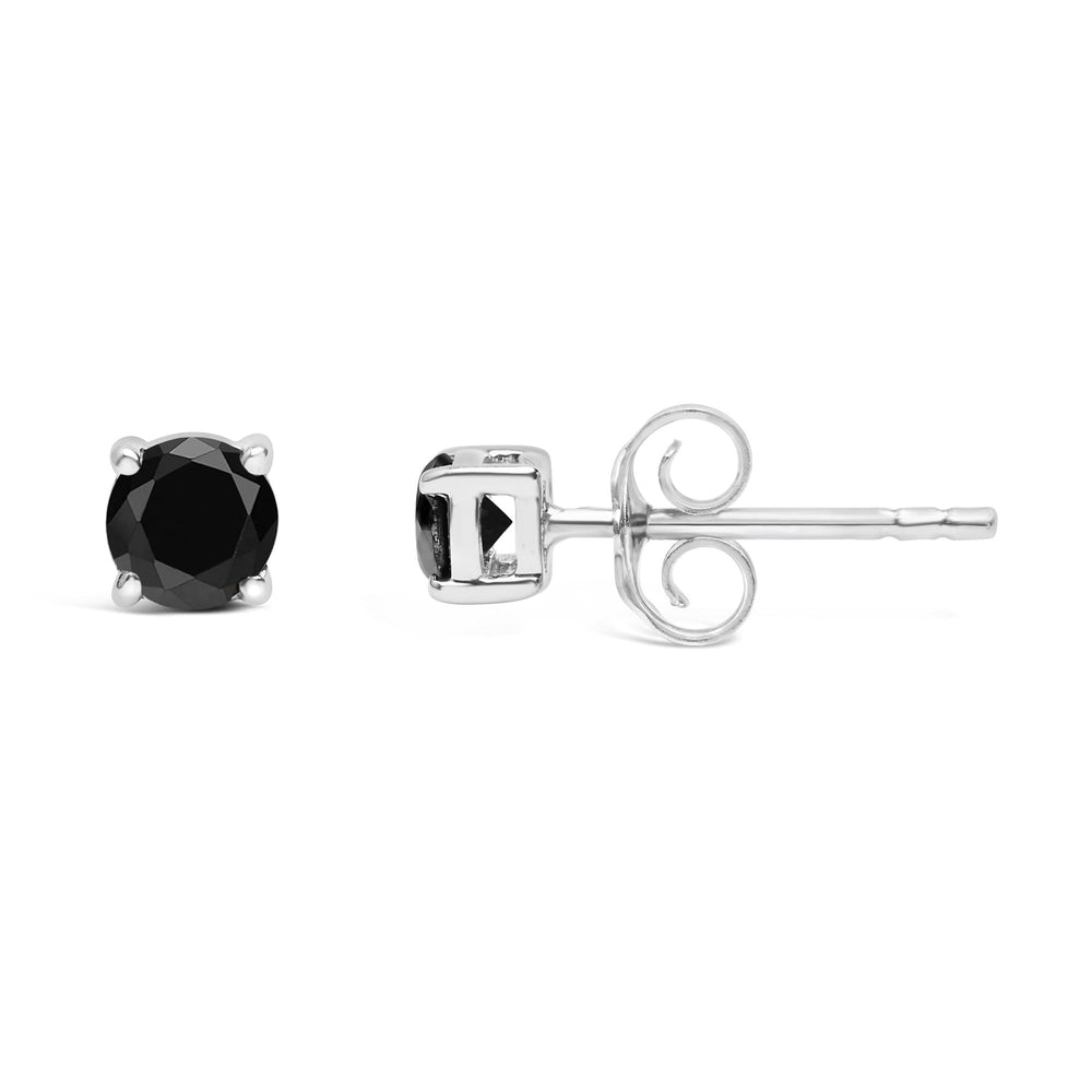 .925 Sterling Silver Black Diamond Solitaire Stud Earrings