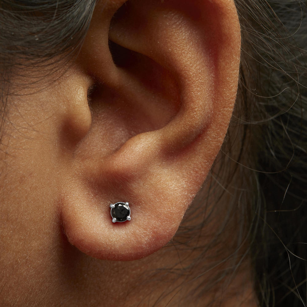 .925 Sterling Silver Black Diamond Solitaire Stud Earrings