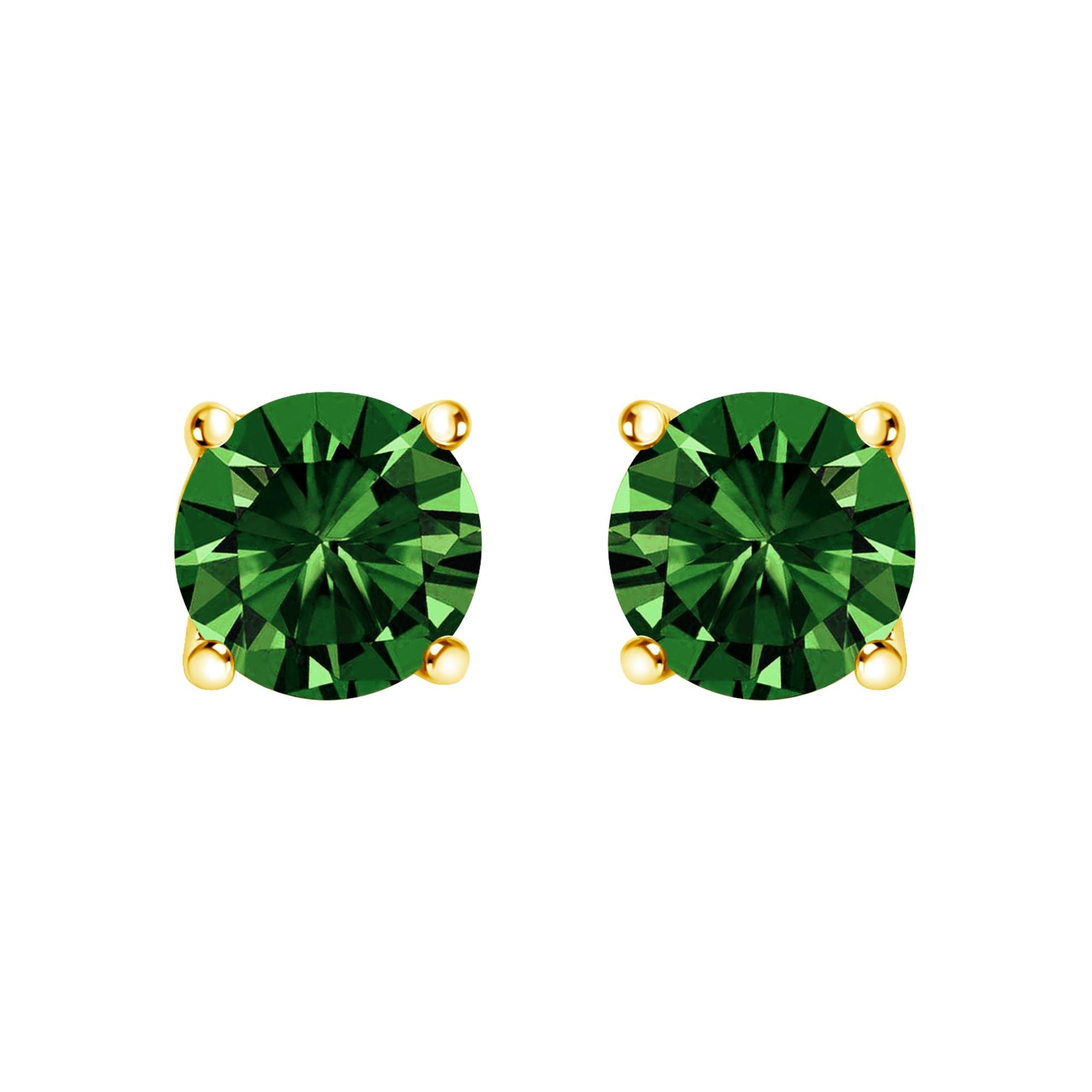 14K Gold Lab Grown Green Diamond Classic Solitaire Stud Earrings