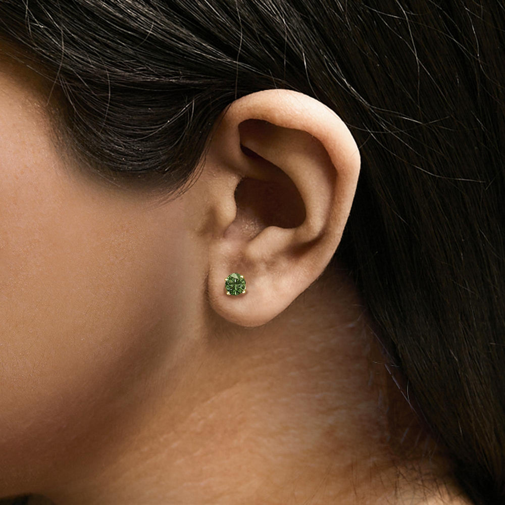 14K Gold Lab Grown Green Diamond Classic Solitaire Stud Earrings