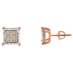 10K Two-Toned Princess-Cut Composite Diamond Stud Earrings (1/2 cttw, J-K Color, I1-I2 Clarity)