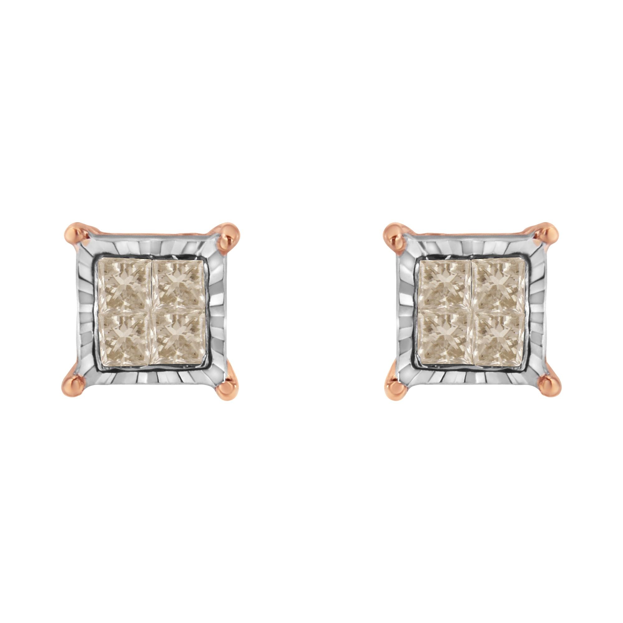 10K Two-Toned Princess-Cut Composite Diamond Stud Earrings (1/2 cttw, J-K Color, I1-I2 Clarity)
