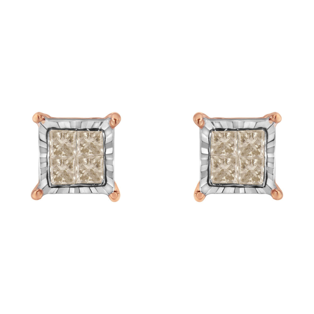10K Two-Toned Princess-Cut Composite Diamond Stud Earrings (1/2 cttw, J-K Color, I1-I2 Clarity)