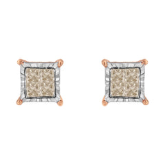 10K Two-Toned Princess-Cut Composite Diamond Stud Earrings (1/2 cttw, J-K Color, I1-I2 Clarity)