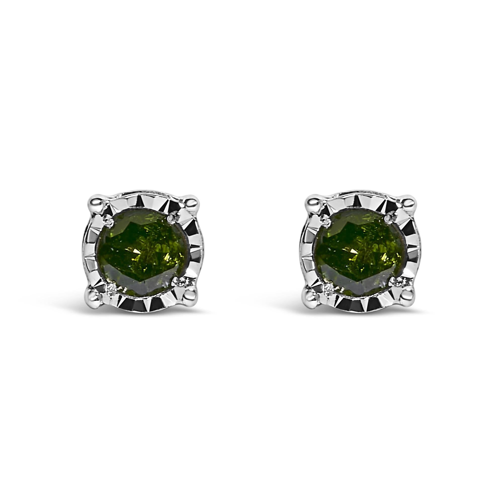 Sterling Silver Rose Cut Treated Green Diamond Solitaire Stud Earrings (0.25 cttw, Green Color, I2-I3 Clarity)